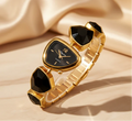Royale Heart Bracelet Watch Black Crystal Gold-Tone Luxury Fashion Watch for Women