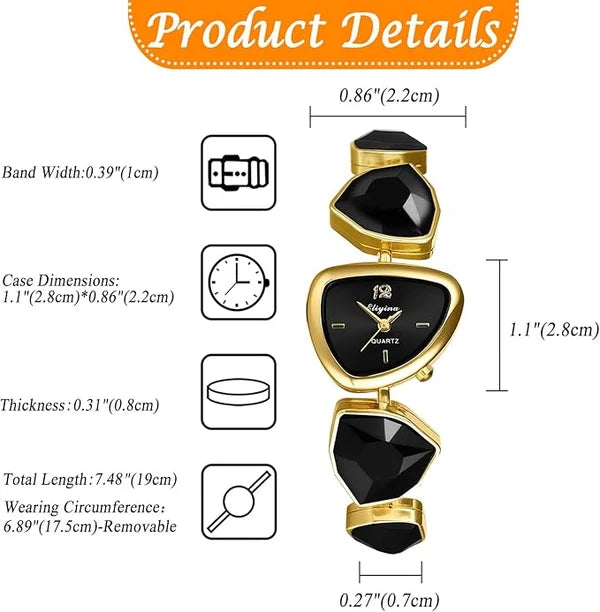 Royale Heart Bracelet Watch Black Crystal Gold-Tone Luxury Fashion Watch for Women