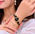 Royale Heart Bracelet Watch Black Crystal Gold-Tone Luxury Fashion Watch for Women