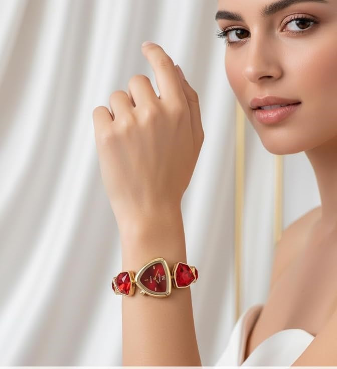 Ruby Royale Heart Watch Stylish Red Stone Bracelet Luxury Watch