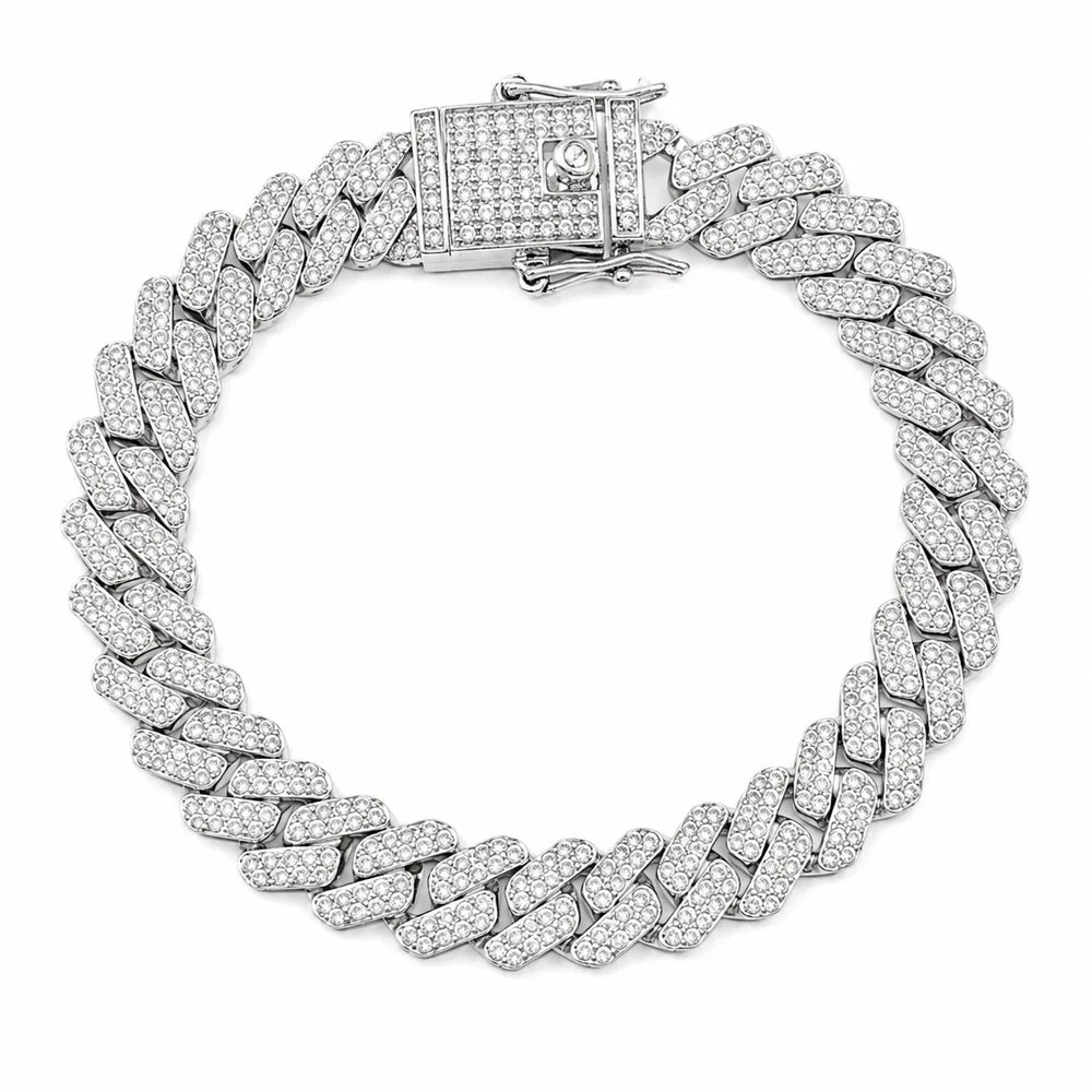 Royal Ice Cuban Bracelet Premium Silver-Tone Crystal Tennis Chain Bracelet for Men