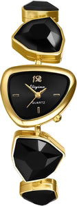 Royale Heart Bracelet Watch Black Crystal Gold-Tone Luxury Fashion Watch for Women