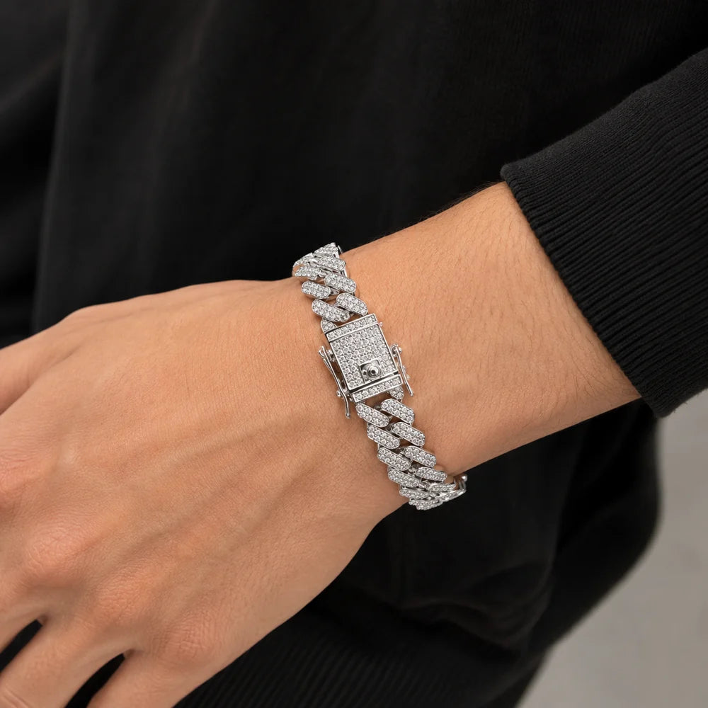 Royal Ice Cuban Bracelet Premium Silver-Tone Crystal Tennis Chain Bracelet for Men