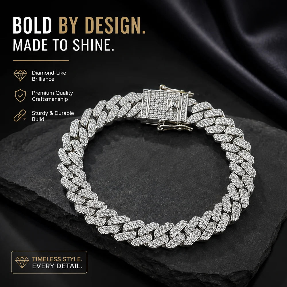 Royal Ice Cuban Bracelet Premium Silver-Tone Crystal Tennis Chain Bracelet for Men