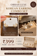 ORRAH LUXE Korean Pearl Earrings – 2 Pair Combo