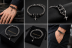ORRAH LUXE Men’s Adjustable Black & Silver Chain Bracelet with Star Charm