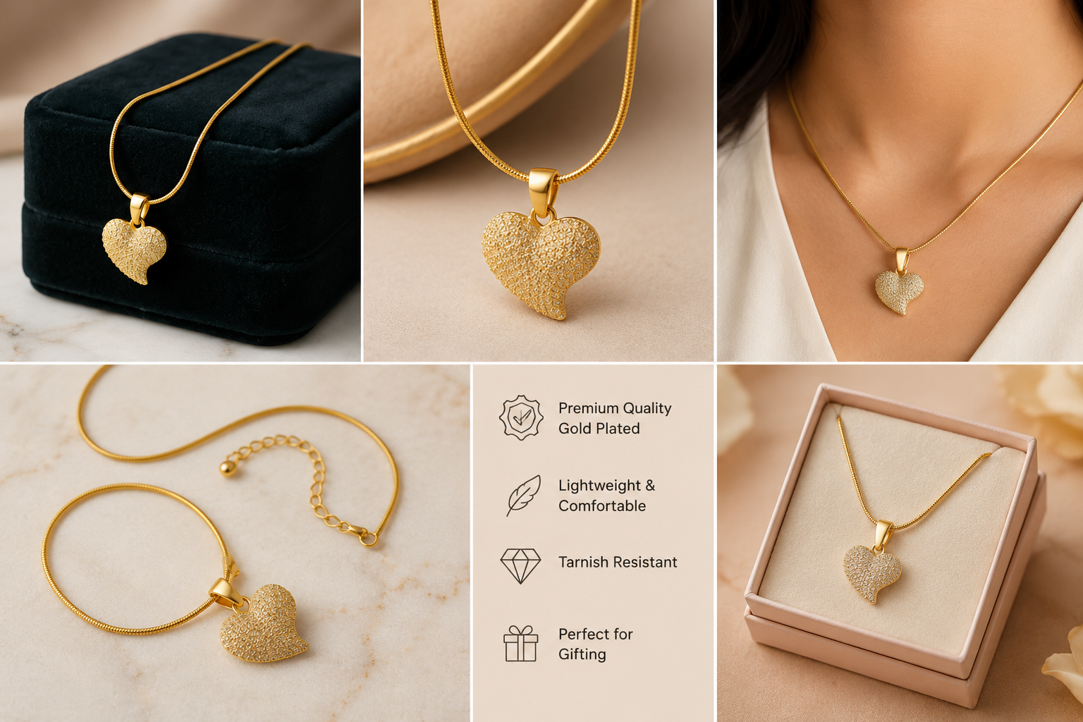 ORRAH LUXE Gold Heart Pendant Necklace for Women