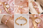 ORRAH LUXE Women’s Luxury Gold-Tone Bracelet Watch with Pink Crystal Heart Design