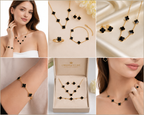 ORRAH LUXE Black Clover Necklace Set for Women-Elegant Gold-Tone Pendant Jewelry
