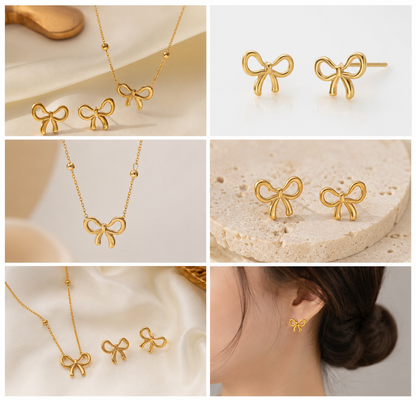 ORRAH LUXE Elegant Bow Necklace & Matching Stud Earrings