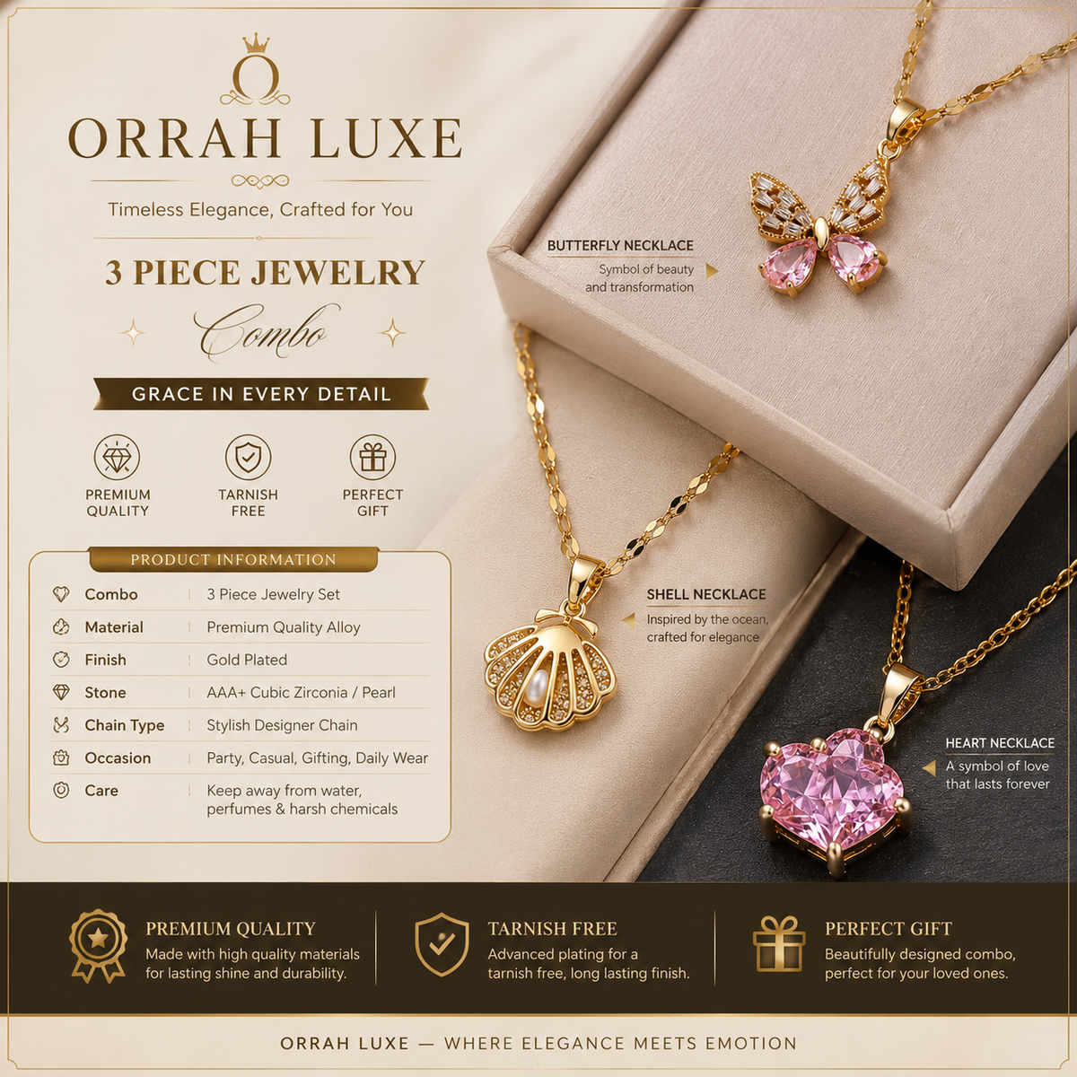 The Pink Trio - Set of 3 Necklaces