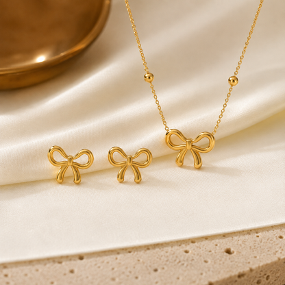 ORRAH LUXE Elegant Bow Necklace & Matching Stud Earrings