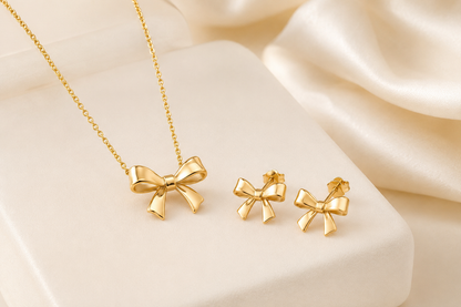ORRAH LUXE Elegant Bow Necklace & Matching Stud Earrings