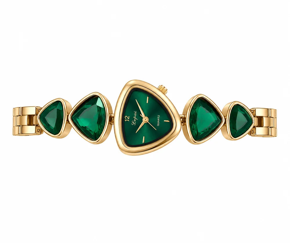 Emerald Royale Heart Watch | Green Crystal Bracelet Fashion Watch with Gold-Tone Finish