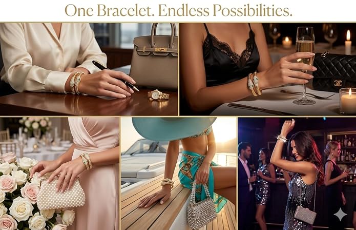 ORRAH LUXE Women’s Adjustable Gold Snake Bangle Bracelet with Crystal & Green Eye Detail