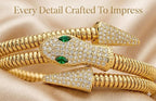 ORRAH LUXE Women’s Adjustable Gold Snake Bangle Bracelet with Crystal & Green Eye Detail