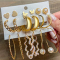 9-Pair Gold-Plated Pearl Earrings Combo Set for Women(Trendy Hoops, Studs & Statement Collection)