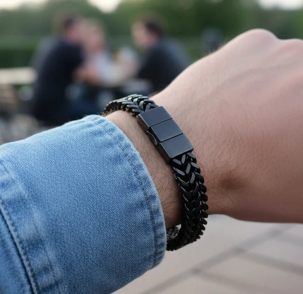 Black Double-Layer Curb Chain Bracelet for Men Premium Stainless Steel Statement Bracelet