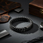 Black Double-Layer Curb Chain Bracelet for Men Premium Stainless Steel Statement Bracelet