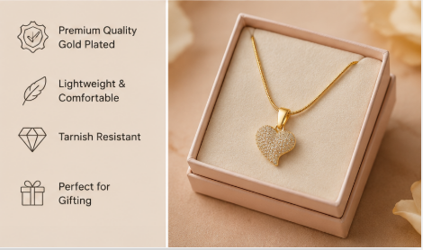 ORRAH LUXE Gold Heart Pendant Necklace for Women
