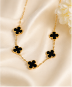 ORRAH LUXE Black Clover Necklace Set for Women-Elegant Gold-Tone Pendant Jewelry