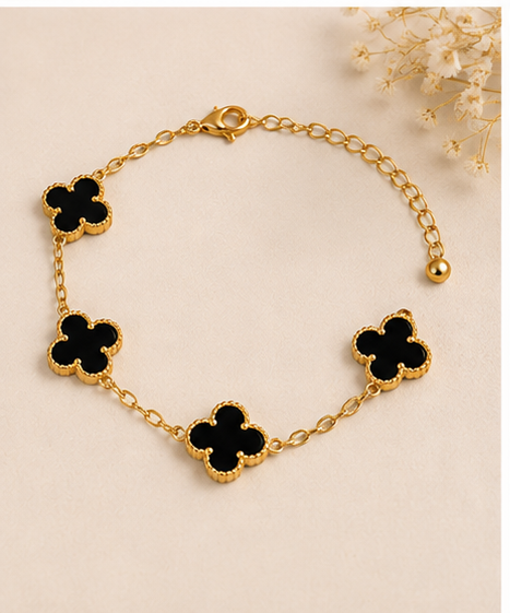 ORRAH LUXE Black Clover Necklace Set for Women-Elegant Gold-Tone Pendant Jewelry