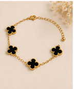 ORRAH LUXE Black Clover Necklace Set for Women-Elegant Gold-Tone Pendant Jewelry