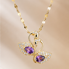 Women’s Gold-Plated Swan Pendant Necklace with Purple Crystal & Rhinestone Detailing