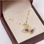 Women’s Gold-Plated Swan Pendant Necklace with Purple Crystal & Rhinestone Detailing
