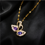 Women’s Gold-Plated Swan Pendant Necklace with Purple Crystal & Rhinestone Detailing