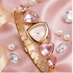 ORRAH LUXE Women’s Luxury Gold-Tone Bracelet Watch with Pink Crystal Heart Design