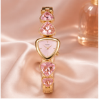 ORRAH LUXE Women’s Luxury Gold-Tone Bracelet Watch with Pink Crystal Heart Design