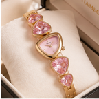 ORRAH LUXE Women’s Luxury Gold-Tone Bracelet Watch with Pink Crystal Heart Design