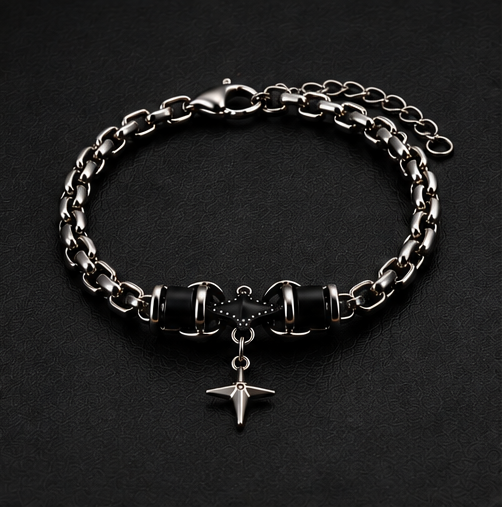 ORRAH LUXE Men’s Adjustable Black & Silver Chain Bracelet with Star Charm