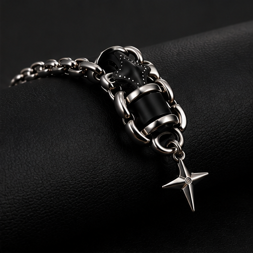 ORRAH LUXE Men’s Adjustable Black & Silver Chain Bracelet with Star Charm