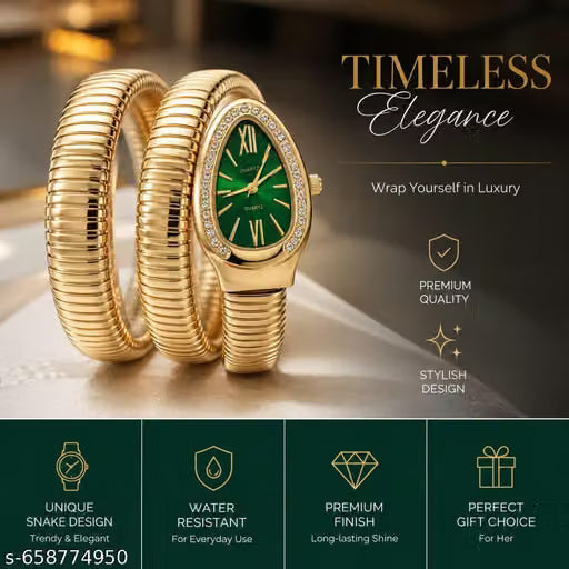 ORRAH LUXE Emerald Royale Green Dial Bracelet Watch | Gold-Tone Crystal-Studded Luxury Fashion Watch for Women
