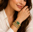 ORRAH LUXE Emerald Royale Green Dial Bracelet Watch | Gold-Tone Crystal-Studded Luxury Fashion Watch for Women