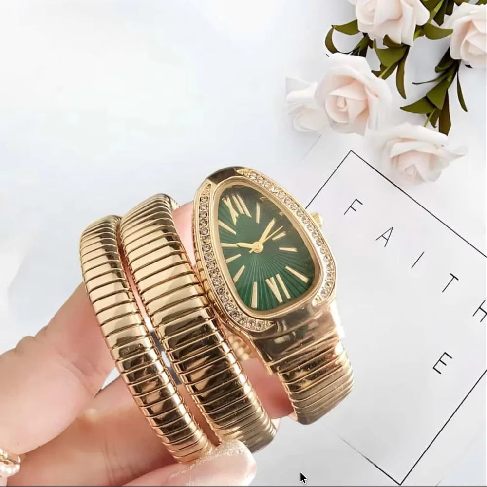 ORRAH LUXE Emerald Royale Green Dial Bracelet Watch | Gold-Tone Crystal-Studded Luxury Fashion Watch for Women