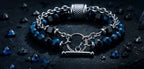 Royal Blue & Black Beaded Chain Bracelet for Men Premium Silver-Tone Statement Bracelet