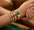 ORRAH LUXE Emerald Royale Green Dial Bracelet Watch | Gold-Tone Crystal-Studded Luxury Fashion Watch for Women