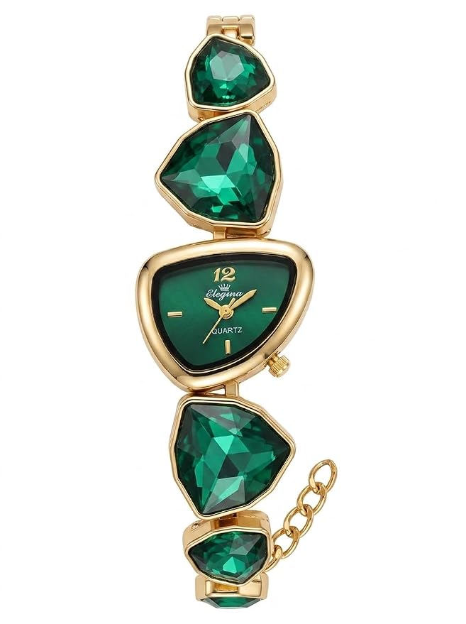 Emerald Royale Heart Watch | Green Crystal Bracelet Fashion Watch with Gold-Tone Finish