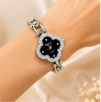 ORRAH LUXE Women’s Black Clover Quartz Watch with Crystal Bracelet