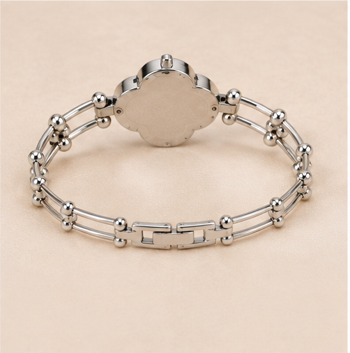 ORRAH LUXE Women’s Black Clover Quartz Watch with Crystal Bracelet